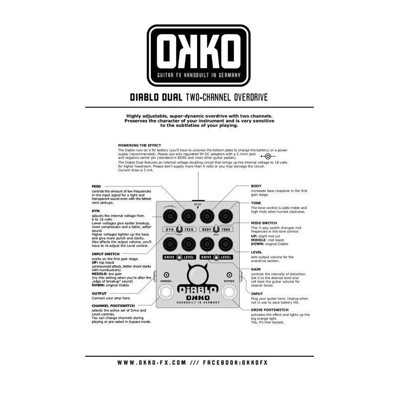 Okko Diablo Dual Overdrive Guitar Pedal, 245,00 €